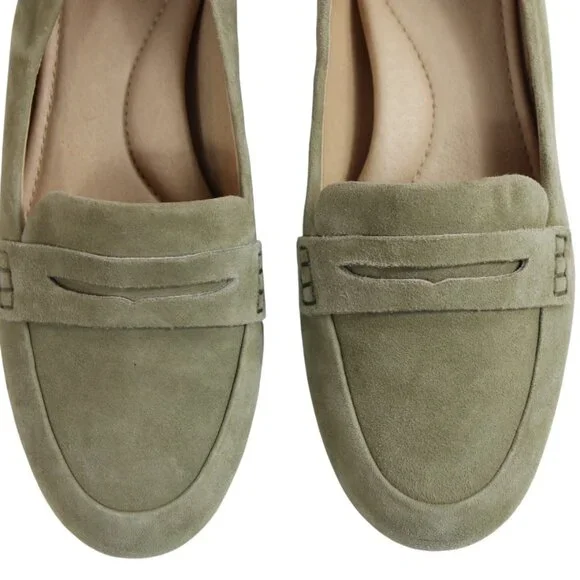 UGG Elise Tan Khaki Suede Penny Loafers Studded Heel Boho Chic Size 6.5 - Picture 10 of 11